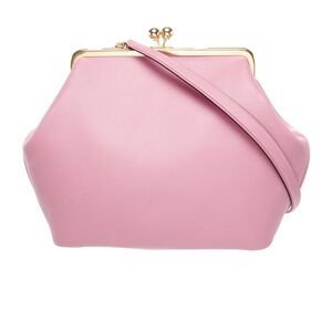 Pink Leather Kiss-Lock Crossbody Bag